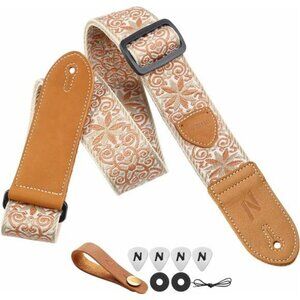 Vintage Woven Guitar Strap Adjustable Leather Ends for Acoustic Bass Electric